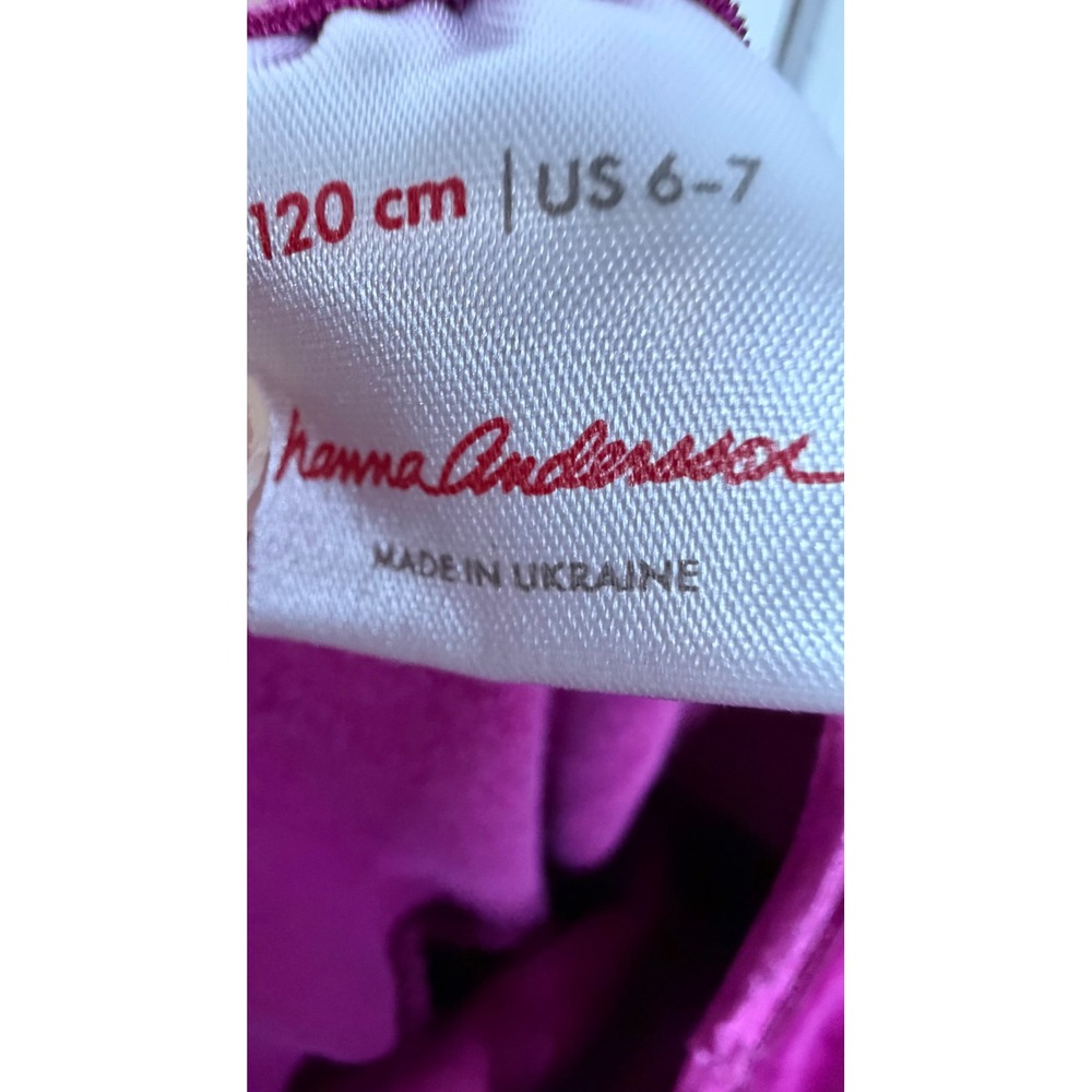 Hanna Andersson Velour Empire Waist Dress Girls 6-7 Magenta Berry Long Sleeve - Picture 6 of 7
